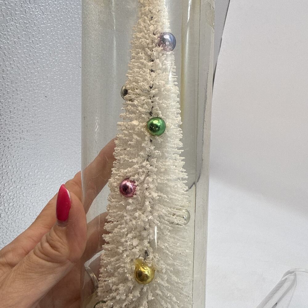 4 Lemax White Christmas Village Trees Set With Ornaments Bottle Brush In Box
